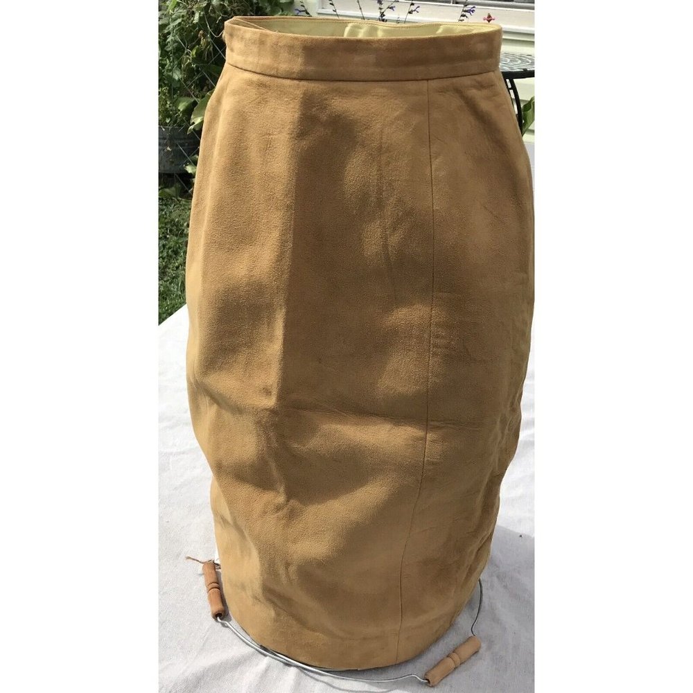 VTG 60s Rare Suede Leather Silk Women’s Pencil Skirt MOD Western Boho USA XS O - Picture 1 of 16